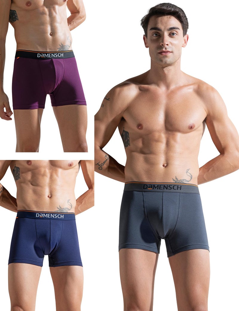 DAMENSCH Regular Fit Solid Cotton Blend Trunk Underwear Anti-Bacterial Moisture Wicking Breathable Microfibre Waistband Deo-Cotton Trunks for Men-Violet View,New Navy,Charcoal Dust-L - Image 1