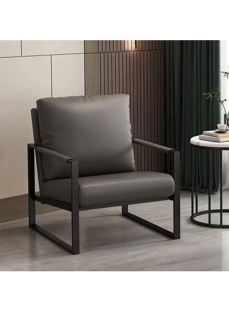 PU Leather Accent Arm Chair Wide Seat Living Room Soft Back Pillow Reception Chair Metal Frame Sofa Chair
