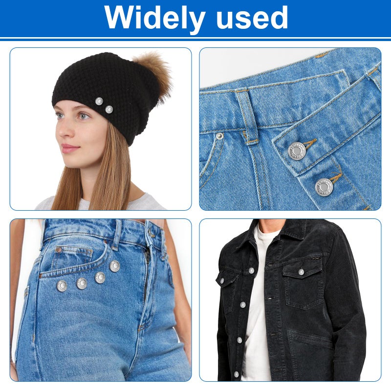 Ceryvop 8 Sets Jean Buttons Pins for Loose Jeans, No-Sew Adjustable and Reusable Metal Pants Button Tightener - Image 5