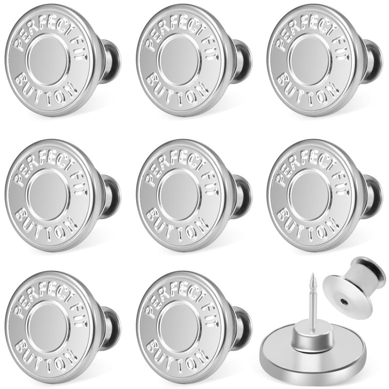 Ceryvop 8 Sets Jean Buttons Pins for Loose Jeans, No-Sew Adjustable and Reusable Metal Pants Button Tightener - Image 1