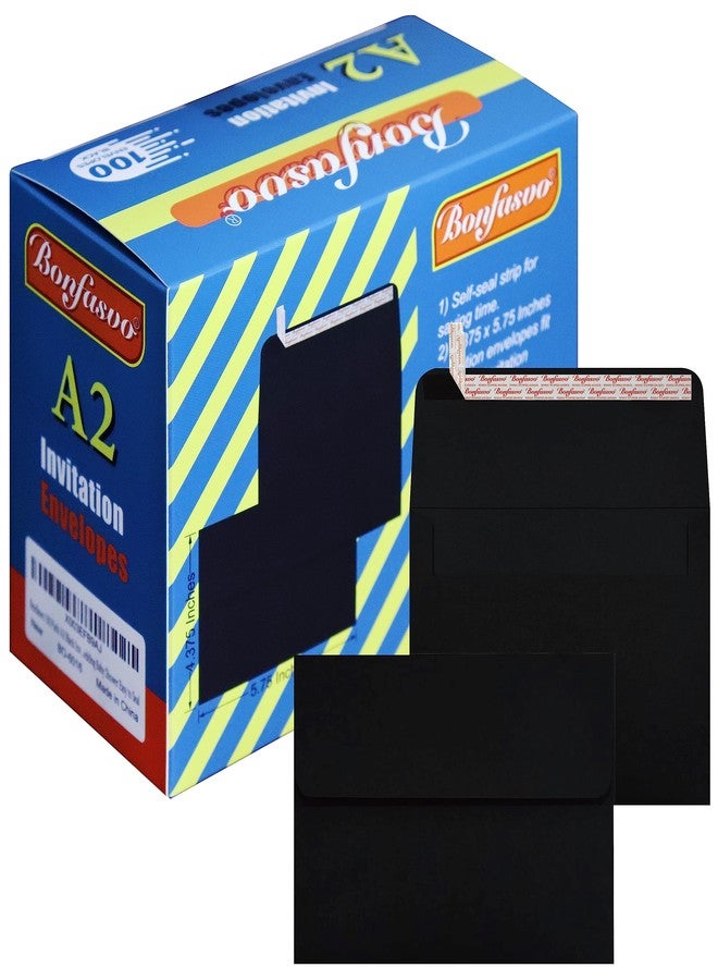 Bonfasvo 100 Pack A2 Black Invitation Envelopes 4.375 x 5.75 inches Self Seal 120GSM Kraft Paper Envelopes for Invitations Papers Photos Documents Wedding Baby Shower Easy to Seal