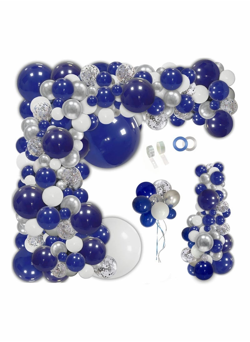 كاست ويف 145 قطعة من البالونات الفضية الزرقاء الداكنة الطوق ، قوس بالون قصاصات ورق أبيض أزرق ملكي فضي لحفل التخرج زفاف عيد ميلاد دش ديكور الفصول الدراسية - Image 1