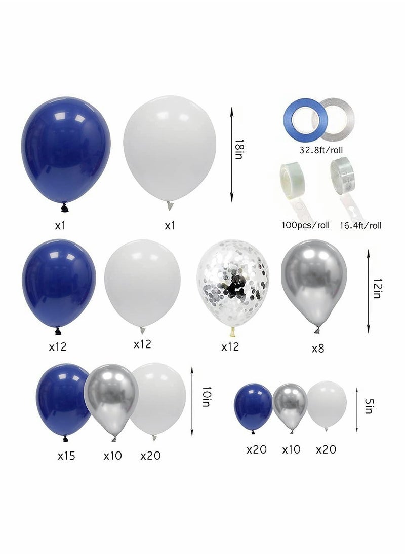 كاست ويف 145 قطعة من البالونات الفضية الزرقاء الداكنة الطوق ، قوس بالون قصاصات ورق أبيض أزرق ملكي فضي لحفل التخرج زفاف عيد ميلاد دش ديكور الفصول الدراسية - Image 2