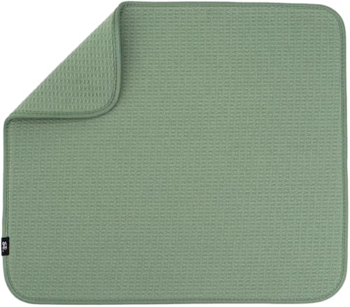 S&T INC. Dish Drying Mat, 16” x 18”, Absorbent Microfiber Kitchen Counter Mat, Dish Drying Pad for Dishes, Utensils, Pots and Pans, Large, Sage Green - Image 1