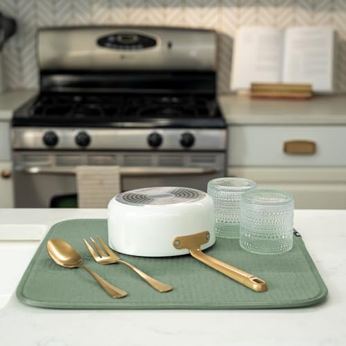 S&T INC. Dish Drying Mat, 16” x 18”, Absorbent Microfiber Kitchen Counter Mat, Dish Drying Pad for Dishes, Utensils, Pots and Pans, Large, Sage Green - Image 4