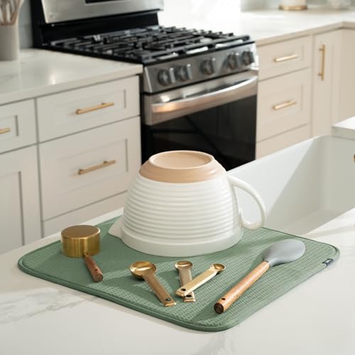 S&T INC. Dish Drying Mat, 16” x 18”, Absorbent Microfiber Kitchen Counter Mat, Dish Drying Pad for Dishes, Utensils, Pots and Pans, Large, Sage Green - Image 2