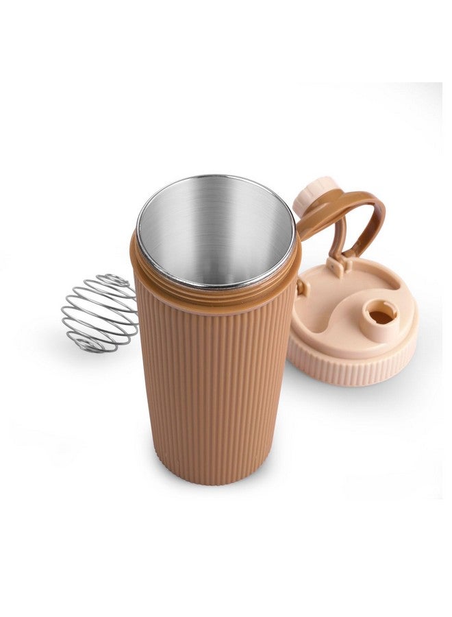 LD LUCIDO DECORE LUCIDO Stainless Steel Airtight Leakproof Insulated Protein Shaker Bottle with Blender Spring for Preworkout & Gym (630 ml, Light Brown) - Image 1