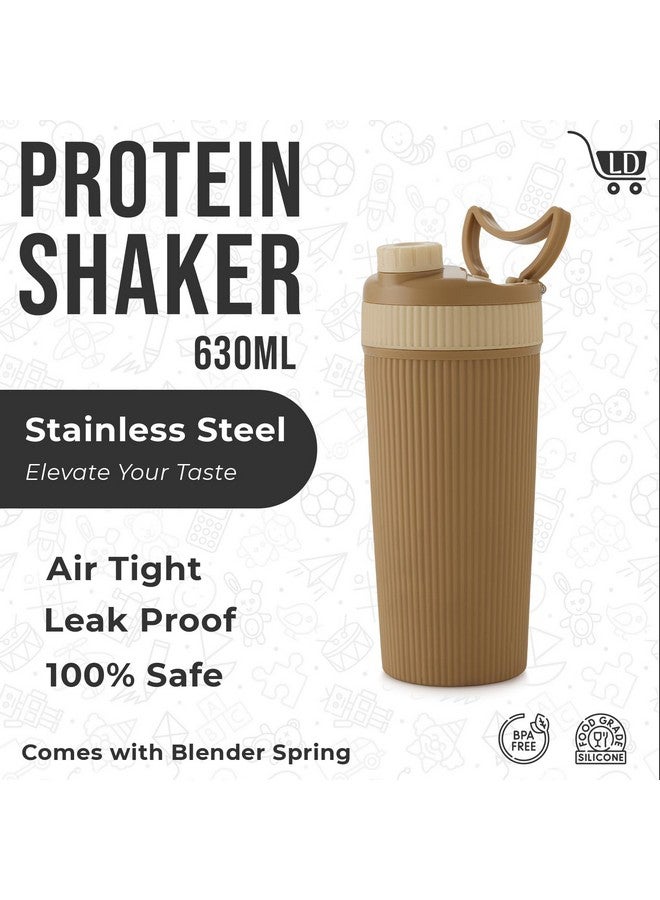 LD LUCIDO DECORE LUCIDO Stainless Steel Airtight Leakproof Insulated Protein Shaker Bottle with Blender Spring for Preworkout & Gym (630 ml, Light Brown) - Image 5