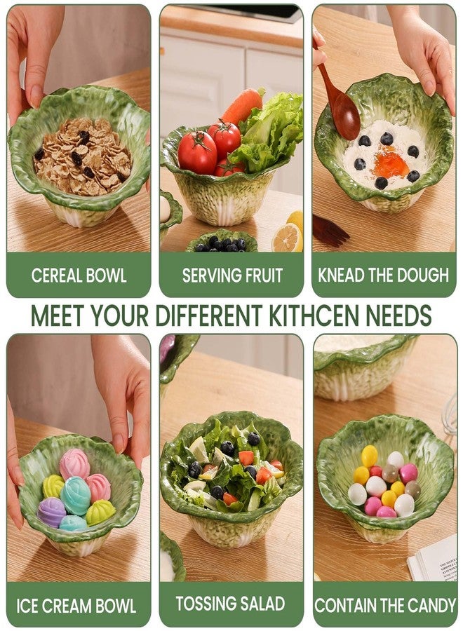 KXZ Artisanal Bok Choy Ceramic Bowl Trio - Nesting 60oz, 16oz, 5oz - Oven to Table Elegance, Dishwasher Safe - Image 4