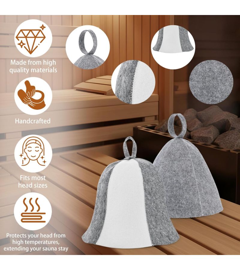 3 Pcs Wool Felt Sauna Hats Gray And Off White Russian Banya Caps - Image 3