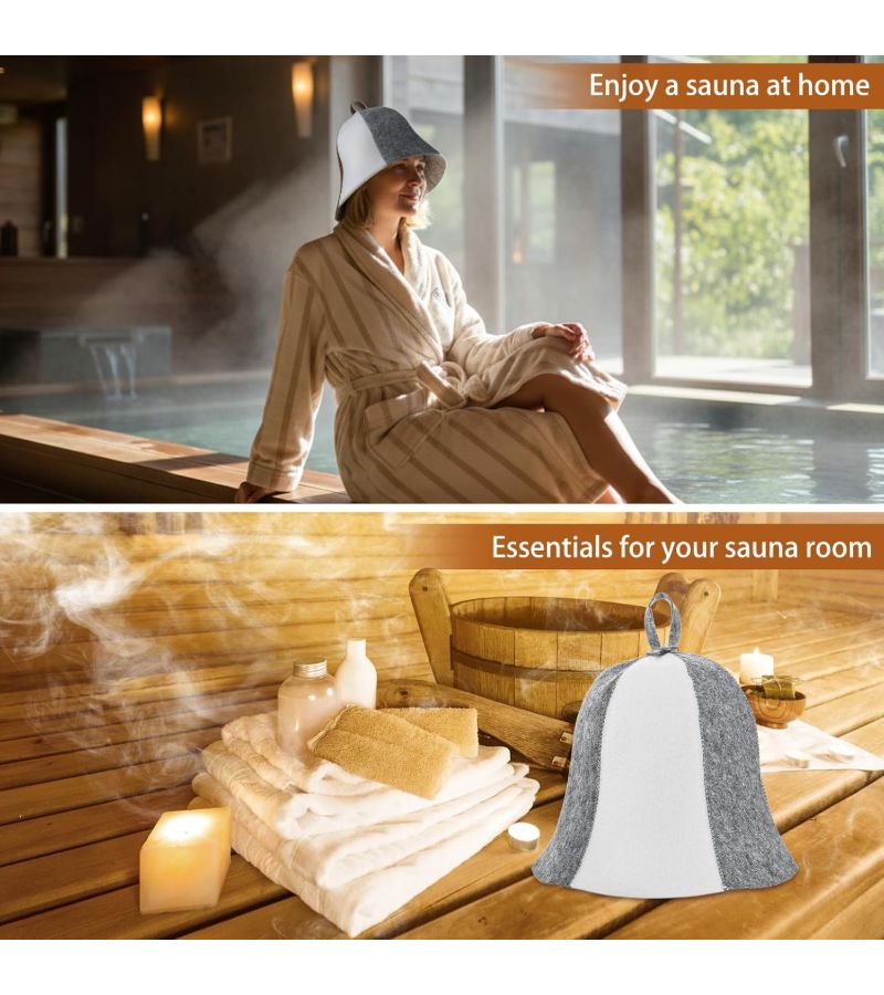 3 Pcs Wool Felt Sauna Hats Gray And Off White Russian Banya Caps - Image 4