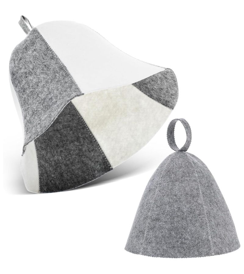 3 Pcs Wool Felt Sauna Hats Gray And Off White Russian Banya Caps - Image 1