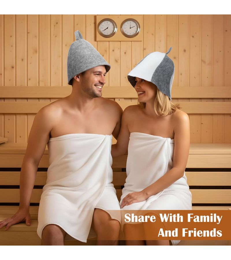 3 Pcs Wool Felt Sauna Hats Gray And Off White Russian Banya Caps - Image 5