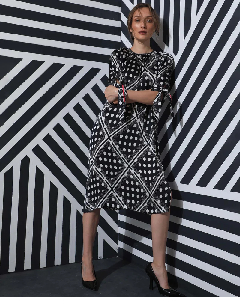 Rareism Women's Contemporary Polka Print Midi Dress