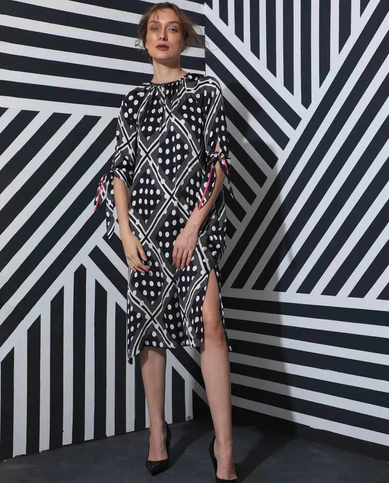 Rareism Women's Contemporary Polka Print Midi Dress
