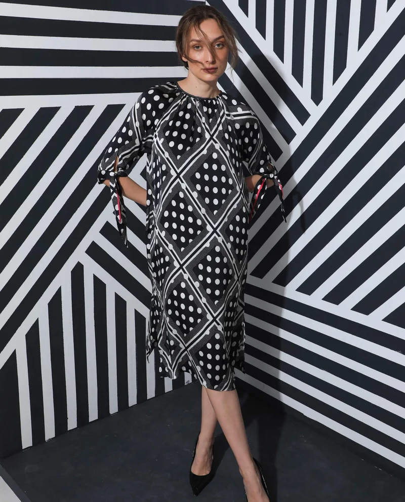 Rareism Women's Contemporary Polka Print Midi Dress