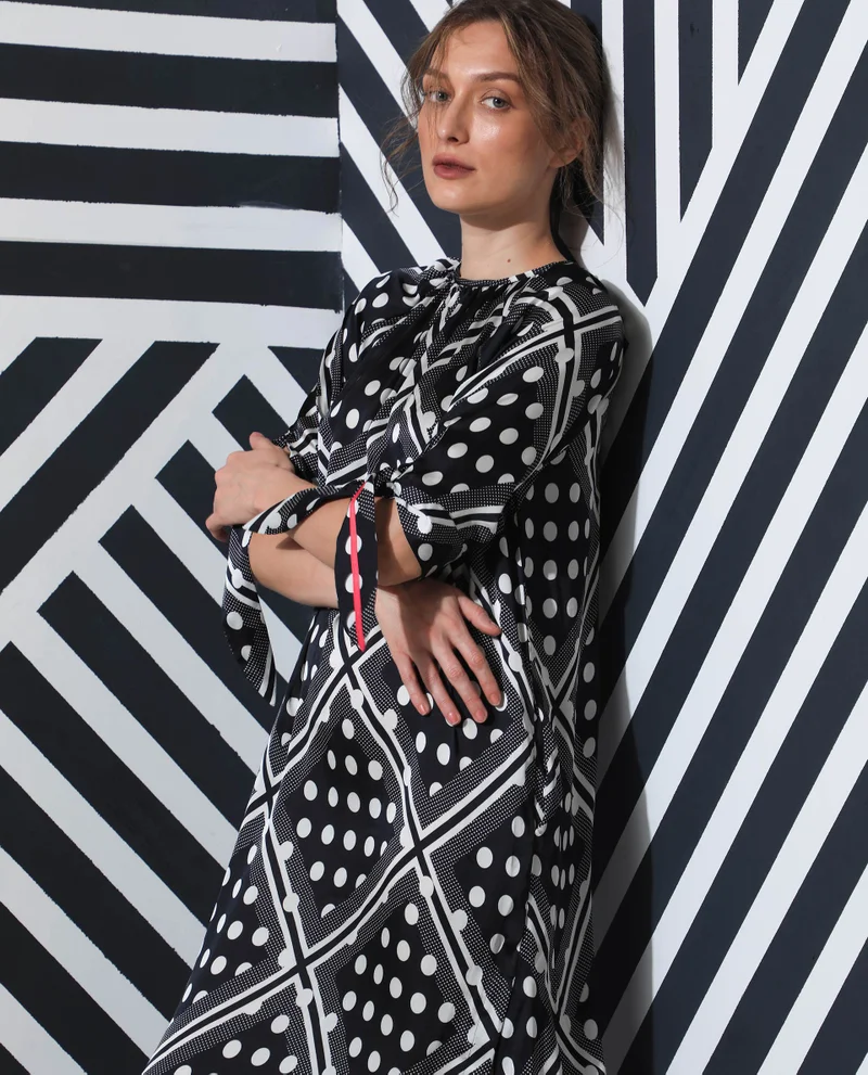 Rareism Women's Contemporary Polka Print Midi Dress