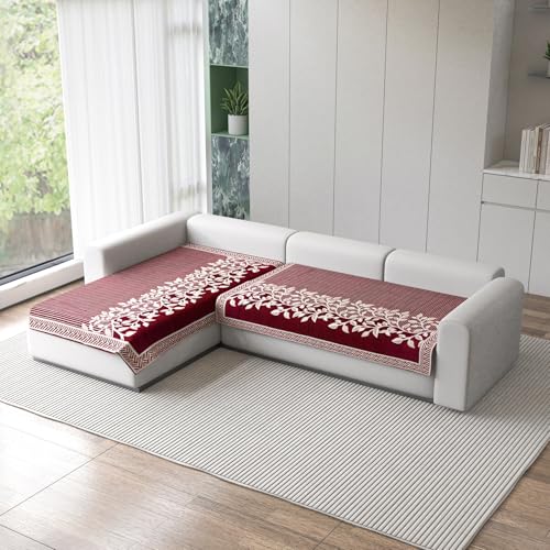 Nendle Superior Velvet Floral Sofa Mat 4 Seater Set Cover Durable Protector for Living Room Sofa Set 2+2, Suitable for L Shape, Sectional and U Shape Sofa (Maroon, Pack of 2) - Image 1