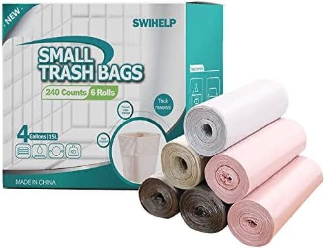 SWIHELP Drawstring Trash Bags 280 Counts Garbage Bags 15 Liters Plastic Trash Can Liners Waste Basket Bin  Liners - Image 2