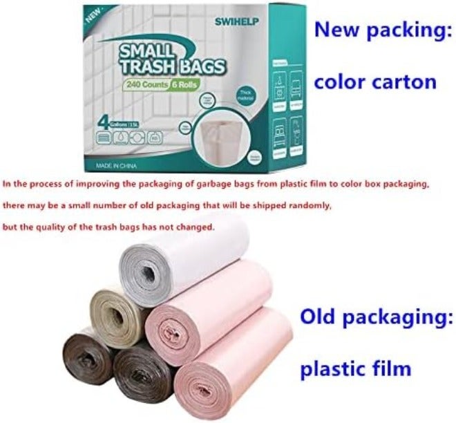 SWIHELP Drawstring Trash Bags 280 Counts Garbage Bags 15 Liters Plastic Trash Can Liners Waste Basket Bin  Liners - Image 3