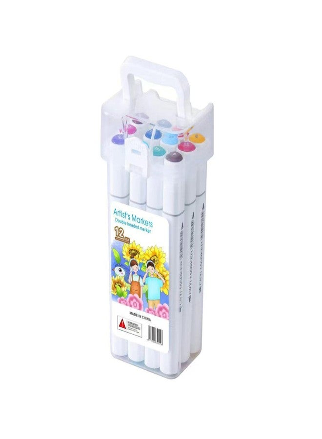Camin Art Markers Set, Dual-Tip Markers, Blendable Quick-Drying Colours for Coloring Illustration Comics Design Dual sided markers, one side marker, other side highlighter (Dual Sided, 12, count) - Image 1