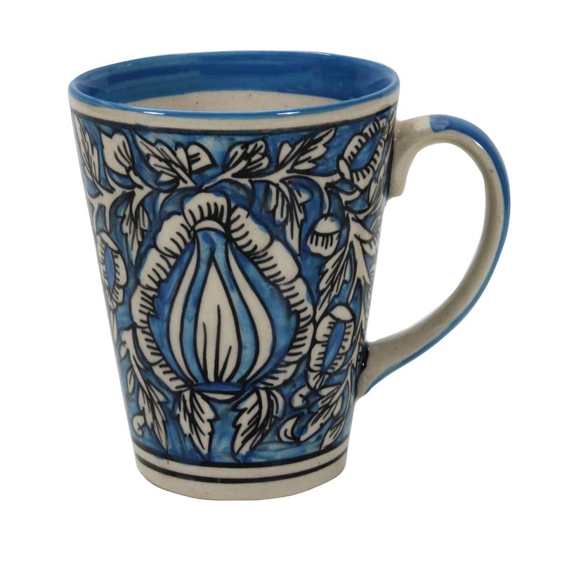Reyavi Ceramic Coffee Mug Perfect for Cappuccino Milk Smoothie Shake Cake Mugal Hand Painted Tea Cup with Handle Microwave Oven Safe 240ml Set of 2 Sky Blue - Image 4