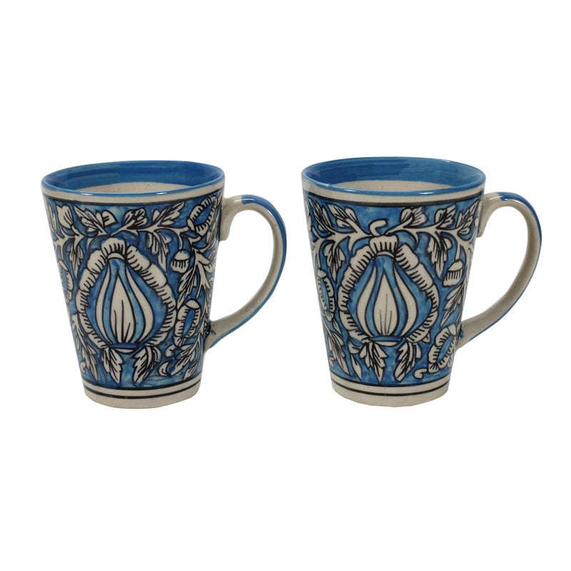 Reyavi Ceramic Coffee Mug Perfect for Cappuccino Milk Smoothie Shake Cake Mugal Hand Painted Tea Cup with Handle Microwave Oven Safe 240ml Set of 2 Sky Blue - Image 3