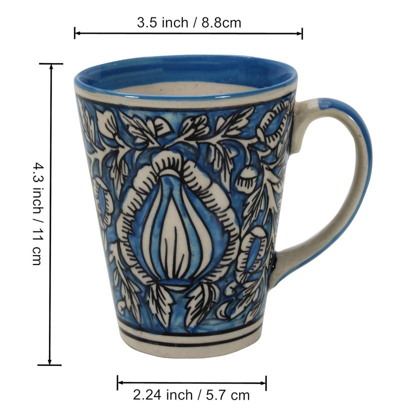 Reyavi Ceramic Coffee Mug Perfect for Cappuccino Milk Smoothie Shake Cake Mugal Hand Painted Tea Cup with Handle Microwave Oven Safe 240ml Set of 2 Sky Blue - Image 2