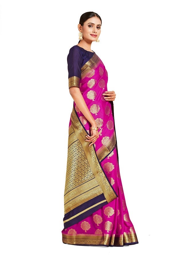 MIMOSA MIMOSA Women Mysore Silk Style Crepe Saree Color : Pink (4858-2656-2D-Rn-Nv)  - Image 2