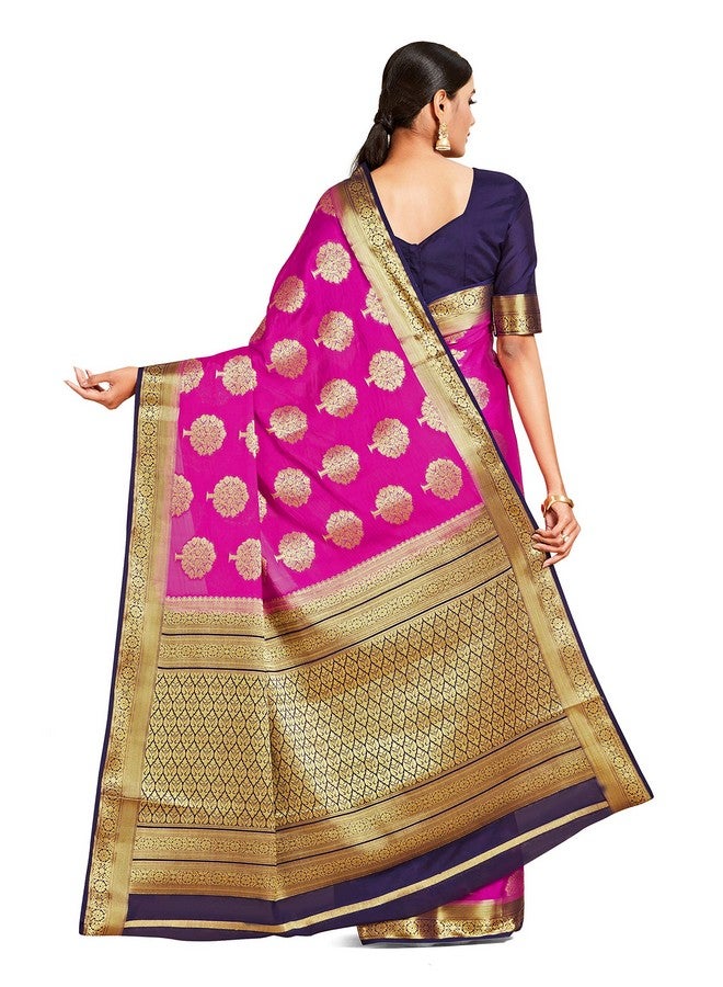 MIMOSA MIMOSA Women Mysore Silk Style Crepe Saree Color : Pink (4858-2656-2D-Rn-Nv)  - Image 4
