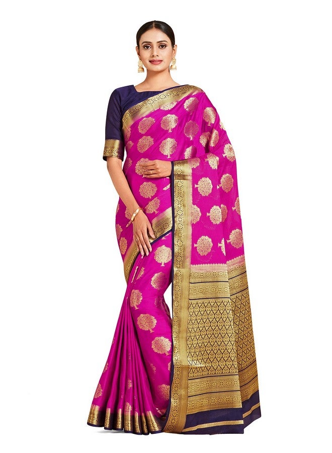 MIMOSA MIMOSA Women Mysore Silk Style Crepe Saree Color : Pink (4858-2656-2D-Rn-Nv)  - Image 1