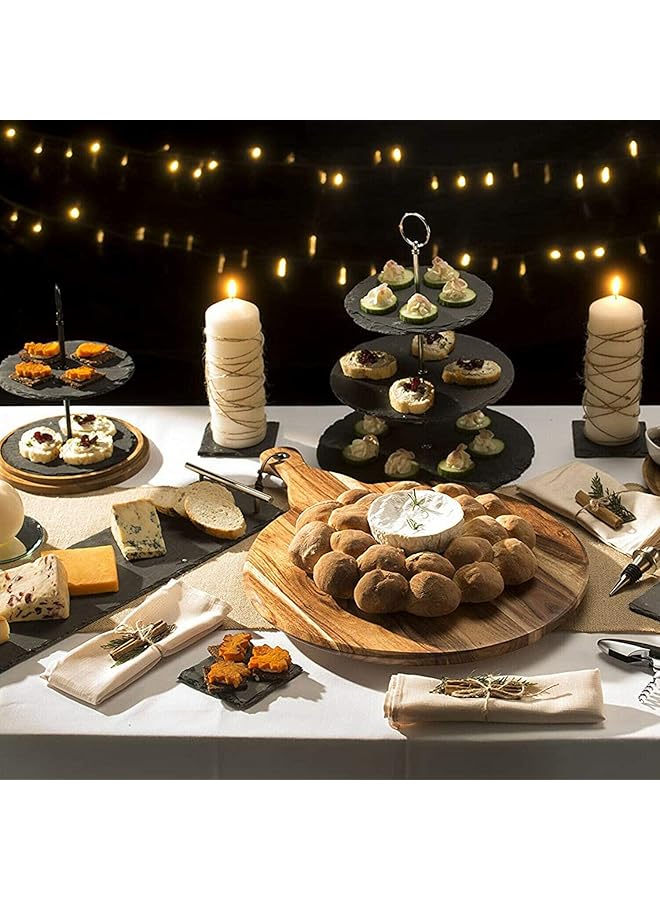 1Chase Natural Black Stone 3 Tier Round Slate Cake Stand With Chrome Carry Loop, Dessert Serving Stand Perfect For Afternoon Tea Wedding Plates Party Tableware Display - Image 4
