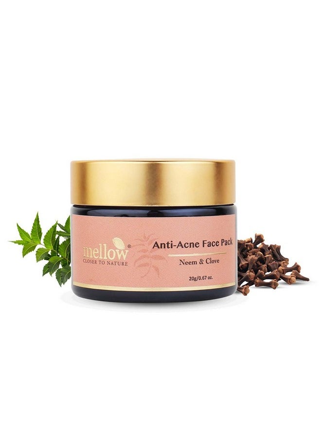 MELLOW Herbal Anti Acne Face Pack (20Gm) For Acne Prone Skin | Neem Bark, Clove & Multani Mitti |Helps To Prevent Pimples & Breakouts | Cleanses Oily Skin  - Image 1