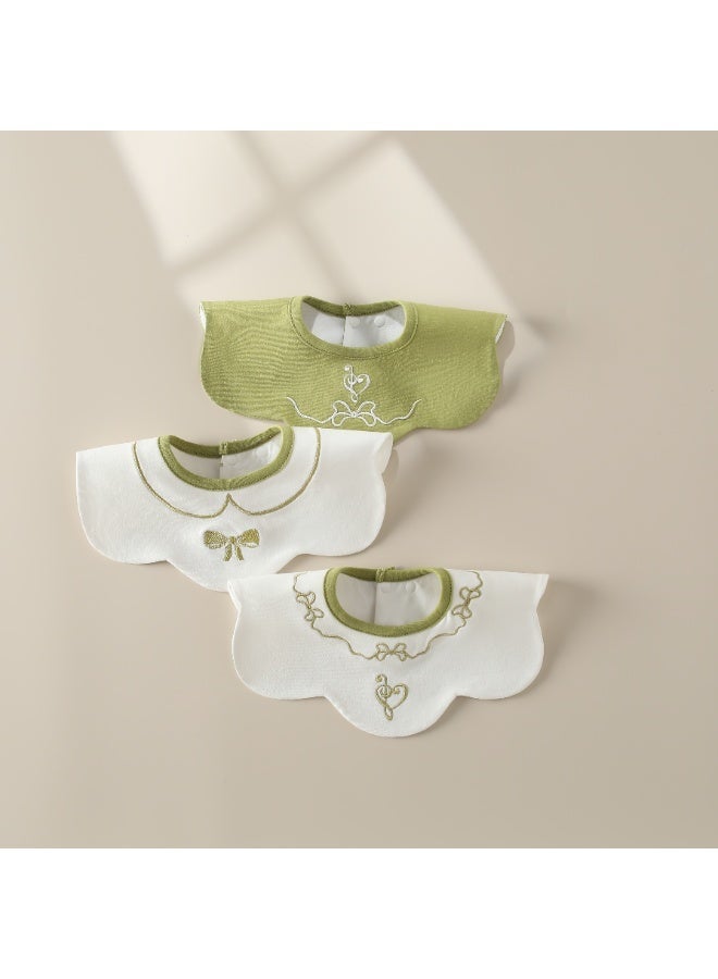 3-Pack Infant Bibs - 360° Rotatable Waterproof Cotton Drool Bibs for Newborns, Anti-Spit Milk Essentials with Petal Design - Image 1