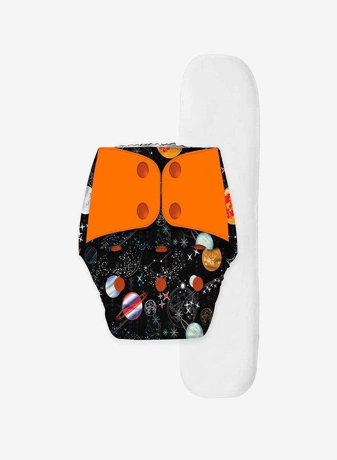 SNUGKINS Regular Cloth Diapers for Babies 3 Months-3 Years (5-17kg) | Washable & Reusable | 1 Cloth Diaper & 1 Wet-Free Microfiber Terry Soaker | Galaxy ride - Image 1