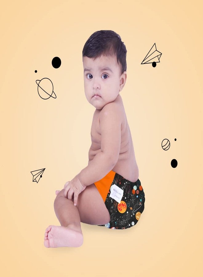 SNUGKINS Regular Cloth Diapers for Babies 3 Months-3 Years (5-17kg) | Washable & Reusable | 1 Cloth Diaper & 1 Wet-Free Microfiber Terry Soaker | Galaxy ride - Image 4