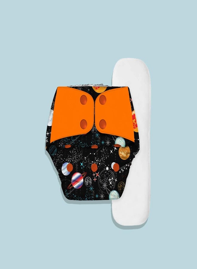 SNUGKINS Regular Cloth Diapers for Babies 3 Months-3 Years (5-17kg) | Washable & Reusable | 1 Cloth Diaper & 1 Wet-Free Microfiber Terry Soaker | Galaxy ride - Image 2