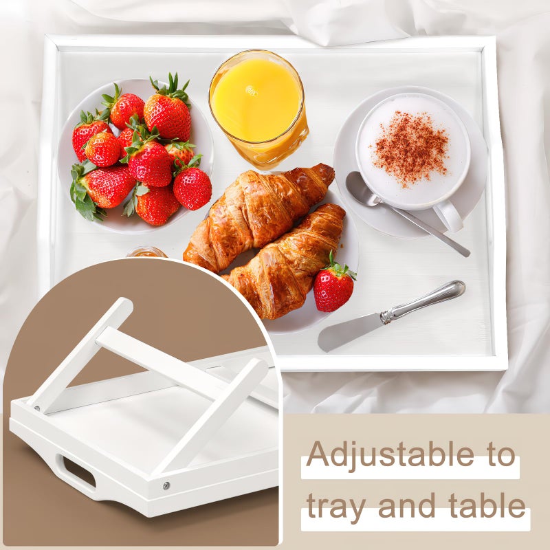 Mxbamhyc 2 Pack Bed Tray Table Breakfast Trays Serving Tray Bamboo Bed Laptap with Folding Legs Handles and Phone Holders - Image 5