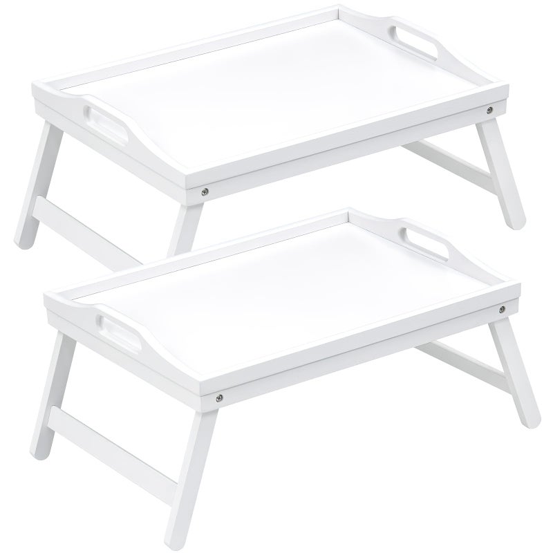 Mxbamhyc 2 Pack Bed Tray Table Breakfast Trays Serving Tray Bamboo Bed Laptap with Folding Legs Handles and Phone Holders - Image 1
