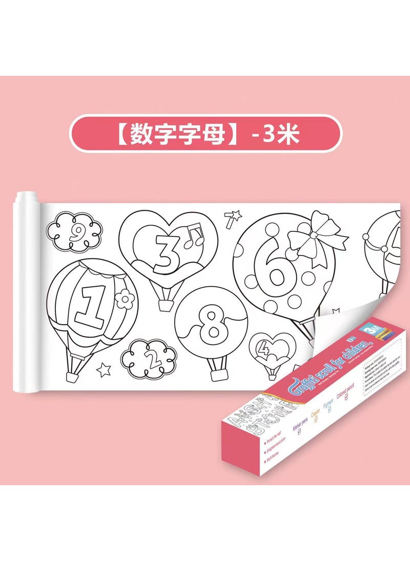 Generic - Kids Graffiti Drawing Scroll, Long Color-in Art Paper Numbers and letters (3 m * 30cm) with color box adhesive - Image 1