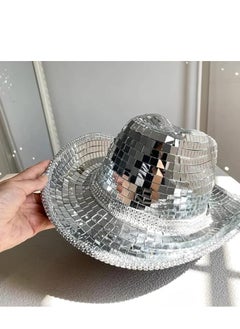 Disco Ball Cowboy Hat for Women Sparkling Glittering Space Hat,Silver Mirror Hat, Cosplay Bachelorette Party