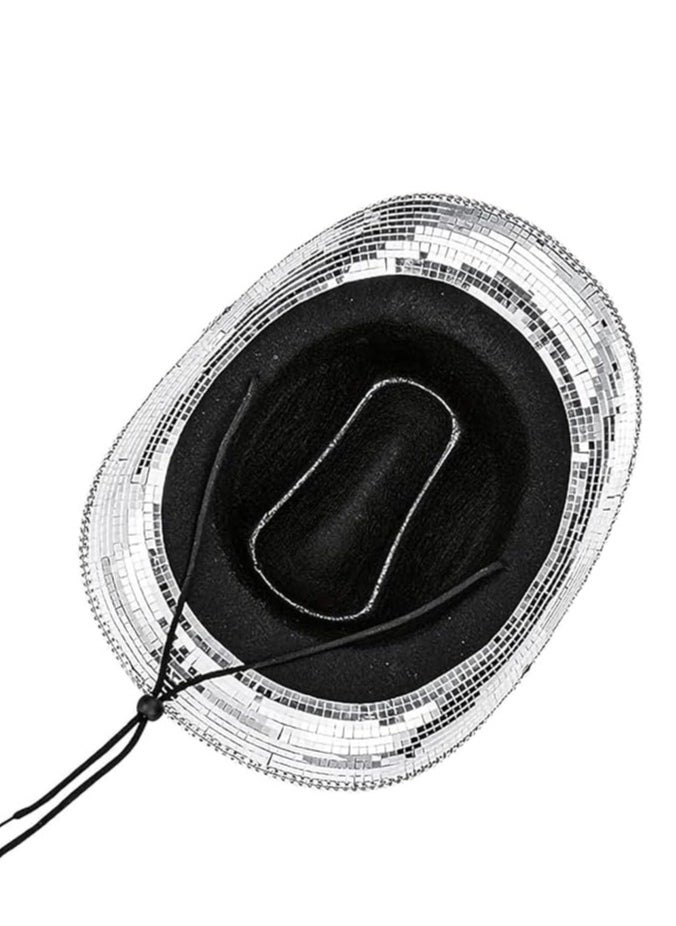 SYOSI - Disco Ball Cowboy Hat for Women Sparkling Glittering Space Hat,Silver Mirror Hat, Cosplay Bachelorette Party - Image 1