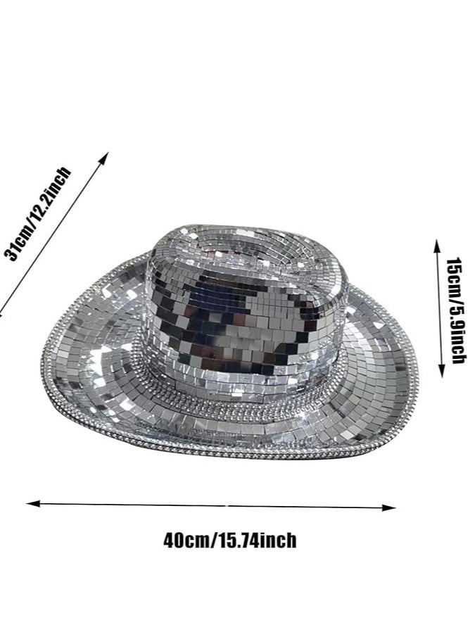 SYOSI - Disco Ball Cowboy Hat for Women Sparkling Glittering Space Hat,Silver Mirror Hat, Cosplay Bachelorette Party - Image 1