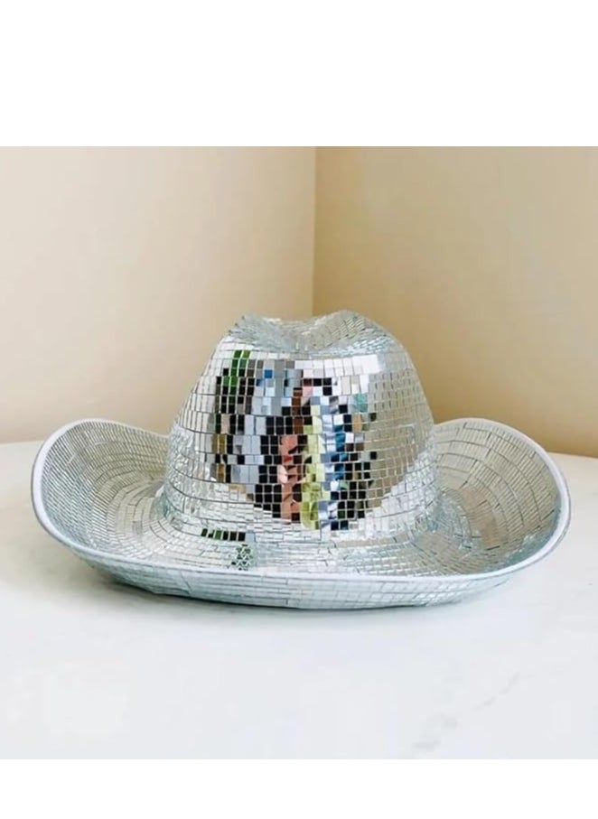 SYOSI - Disco Ball Cowboy Hat for Women Sparkling Glittering Space Hat,Silver Mirror Hat, Cosplay Bachelorette Party - Image 1