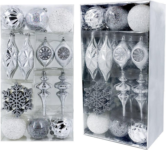 CHRISTMAS BALL ORNAMENTS FOR 50CT WHITE AND SILVER SHATTERPROOF CHRISTMAS TREE DECORATIONS SET ELEGANT HANGING ORNAMENTS FOR XMAS TREES BULK HOLIDAY WEDDING PARTY DECOR