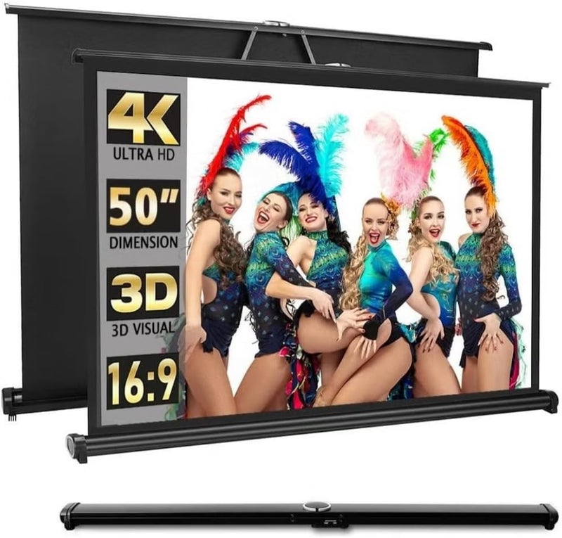 Fh Projector Screen - New Portable Mobile 50 Inch Projection Screen Pull Down, 16:9 Screen Retractable Tabletop Screen Tripod Stand for Home Theater Meeting Room, School Indoor Outdoor - Image 1