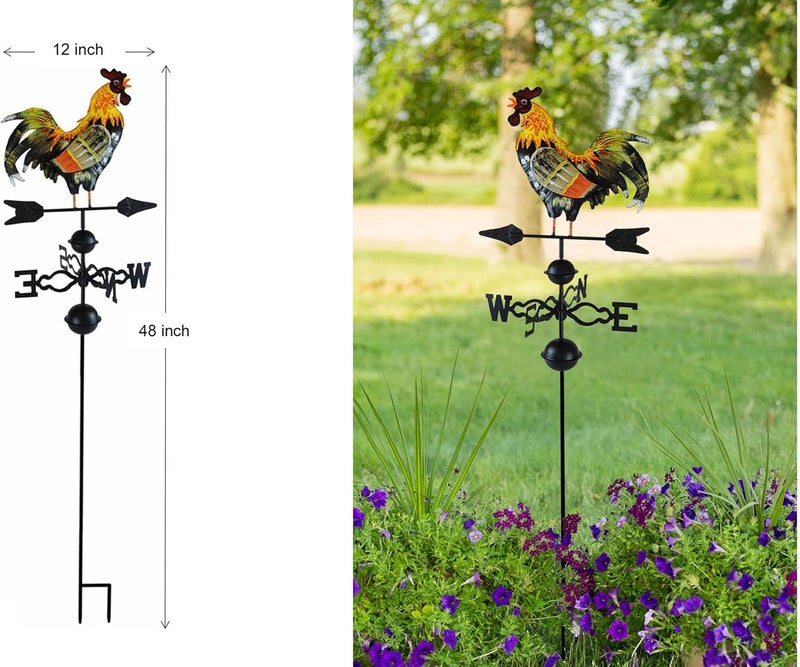Westcharm 48 in. Crowing Metal Rooster Weathervane | Wind Wheel Decorative Garden Stake with Rooster Ornament | Chicken Garden Weather Vane - Image 5