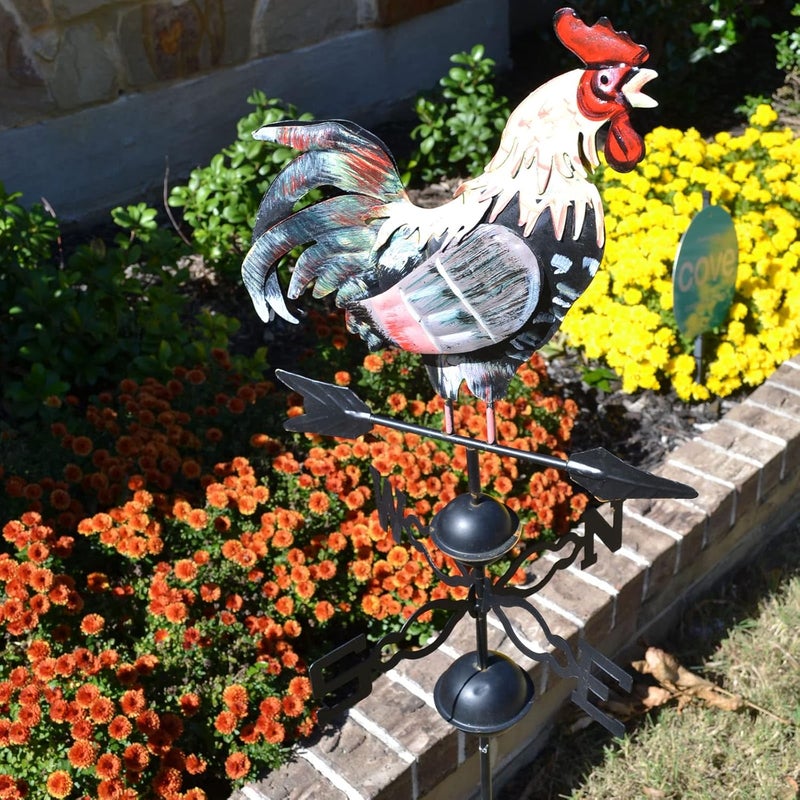 Westcharm 48 in. Crowing Metal Rooster Weathervane | Wind Wheel Decorative Garden Stake with Rooster Ornament | Chicken Garden Weather Vane - Image 3