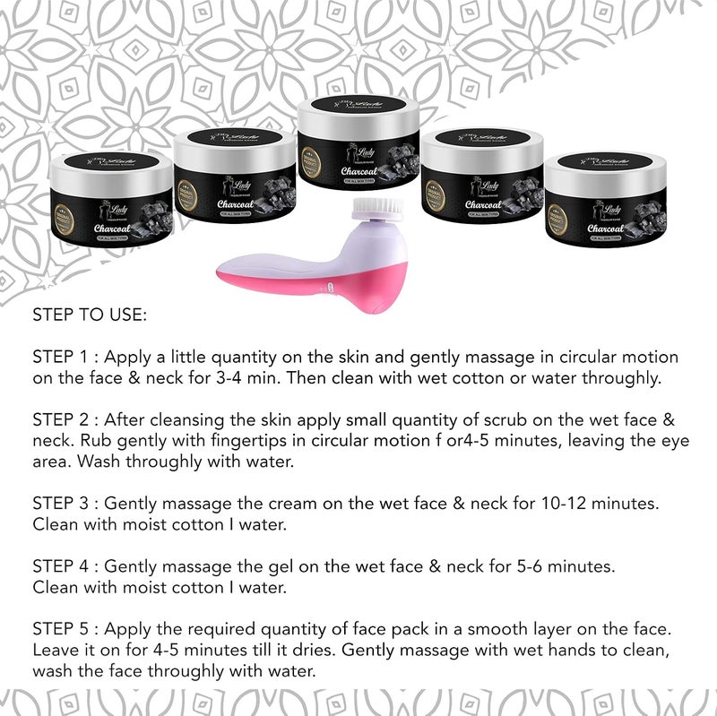Blu Lady Professional Black Charcoal Facial Kit With 5 in 1 Facial Massager Set of 5 275 G - Image 2