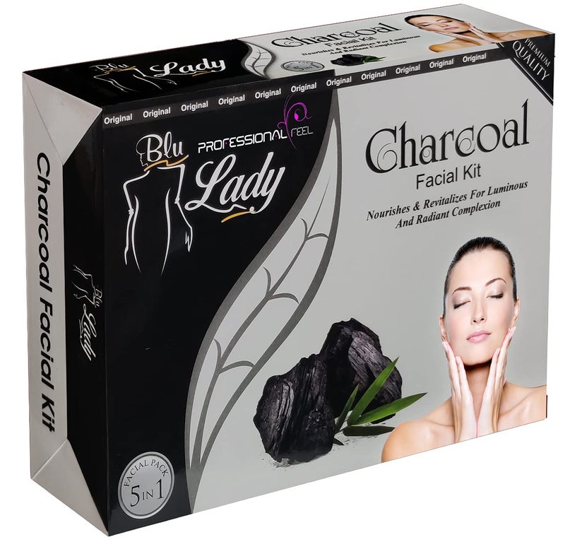 Blu Lady Professional Black Charcoal Facial Kit With 5 in 1 Facial Massager Set of 5 275 G - Image 5